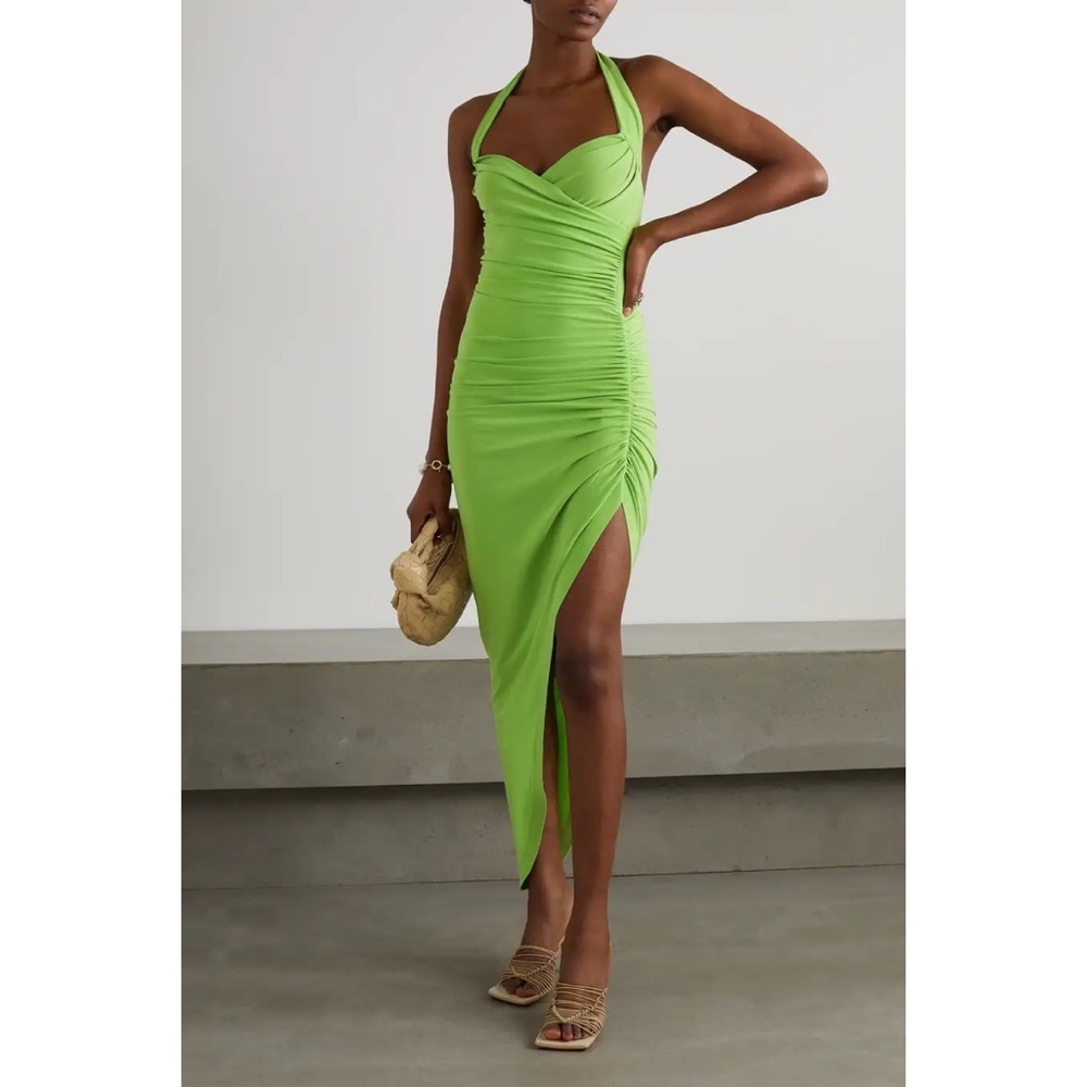 NWT! Norma Kamali Cayla asymmetric draped stretch halterneck dress